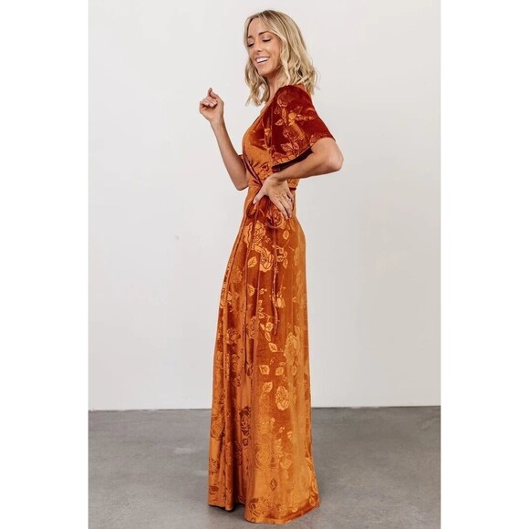 Baltic Born DRESS Women Extra Large Rusted Orange Danelle Embossed Velvet Maxi - Picture 1 of 15